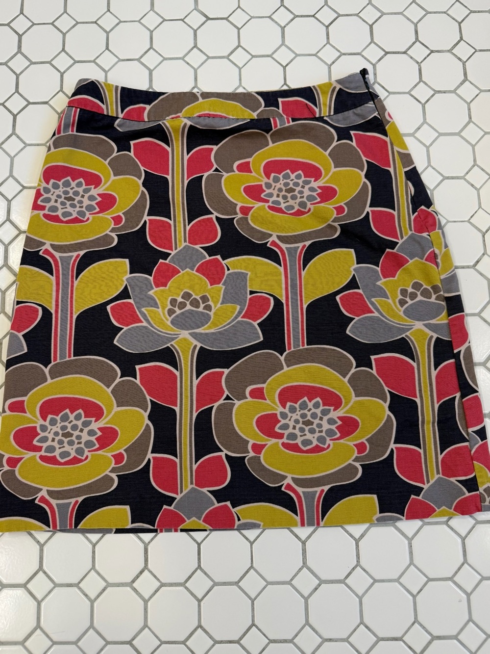 Boden Floral A-Line Skirt in Black, Pink, Yellow and Gray